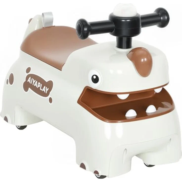 AIYAPLAY Rutschauto Dinosaurier-Design, mit Stauraum, Licht, Musik und Geräuschen, für 18-36 Monate, cremeweiß – Bild 1