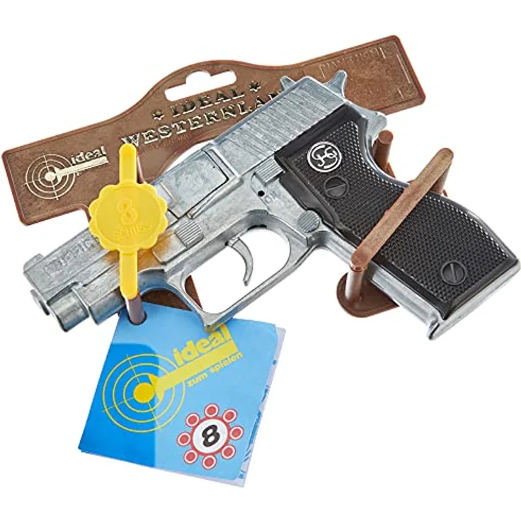 Bauer Spielwaren 1070481 DISCOUNT J.G.Schrödel Officer: Spielzeugpistole für Zündplättchen, Ideal für das Polizeikostüm, 8 Schuss, 15.5 cm, Schwarz/ Silber (107 0481)