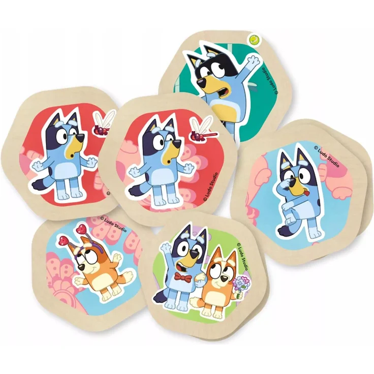 MICKI Memo – Holzspiel „Bluey“ – Memory-Spiel mit 38 sechseckigen Plättchen und motivierenden Bluey-Bildern, für Kinder ab 3 Jahren – Bild 1