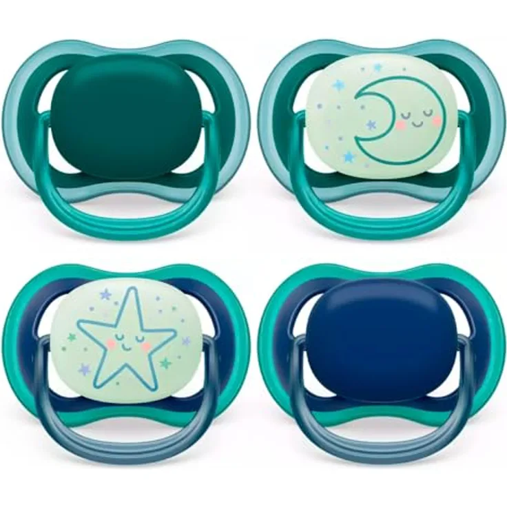 Philips Avent Ultra Air Day & Night Schnuller für Babys, 6-18 Monate, 4 Stück: 2 x Ultra Air Night Leuchtschnuller, 2 x Ultra Air Day Schnuller, inkl. Sterilisationsbox, BPA-frei