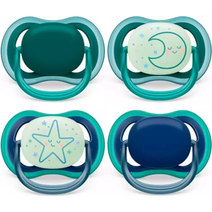 Philips Avent Ultra Air Day & Night Schnuller für Babys, 6-18 Monate, 4 Stück: 2 x Ultra Air Night Leuchtschnuller, 2 x Ultra Air Day Schnuller, inkl. Sterilisationsbox, BPA-frei – Bild 1