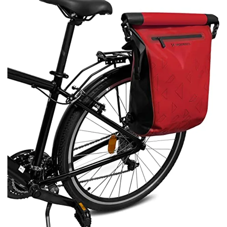 Wozinsky Velotasche 23 l Gepäckträgertasche in Rot - Wasserdichter Fahrradträgerrucksack, 2in1 Tasche, reflektierende Elemente