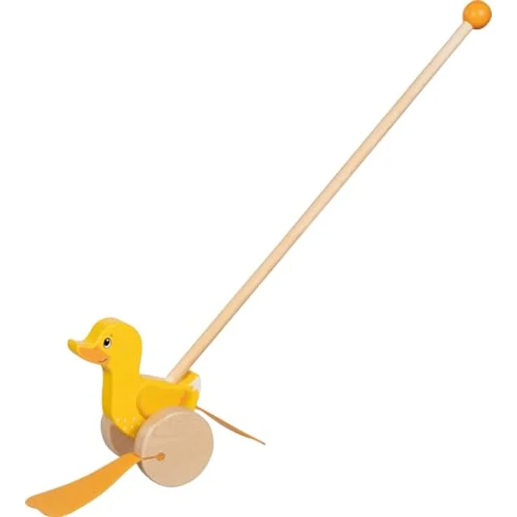goki Schiebestab Schiebetier Ente Ellie, Lauflernhilfe aus Buchenholz, fördert Bewegung und Feinmotorik, 2-tlg