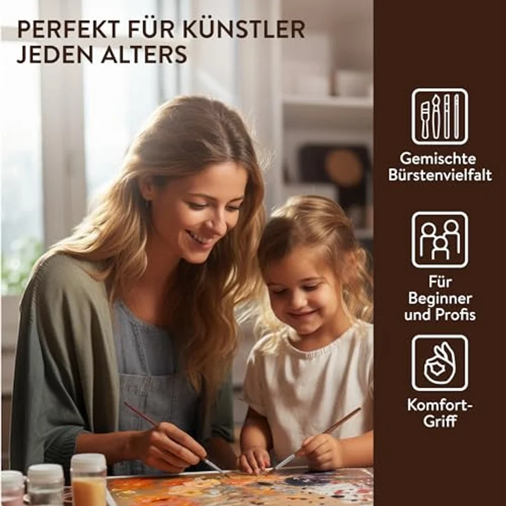 H&S Pinselset 12er, Acrylfarben, Aquarell- und Ölfarben, flache und runde Pinsel aus synthetischem Haar, Künstler Zubehör mit Hartholzgriffen – Bild 2