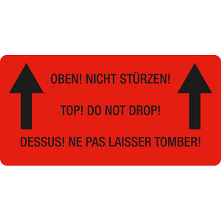 EICHNER 250 Warnetiketten rot »Oben! Nicht stürzen!«, selbstklebend, 100,0 x 50,0 mm, Blickdicht