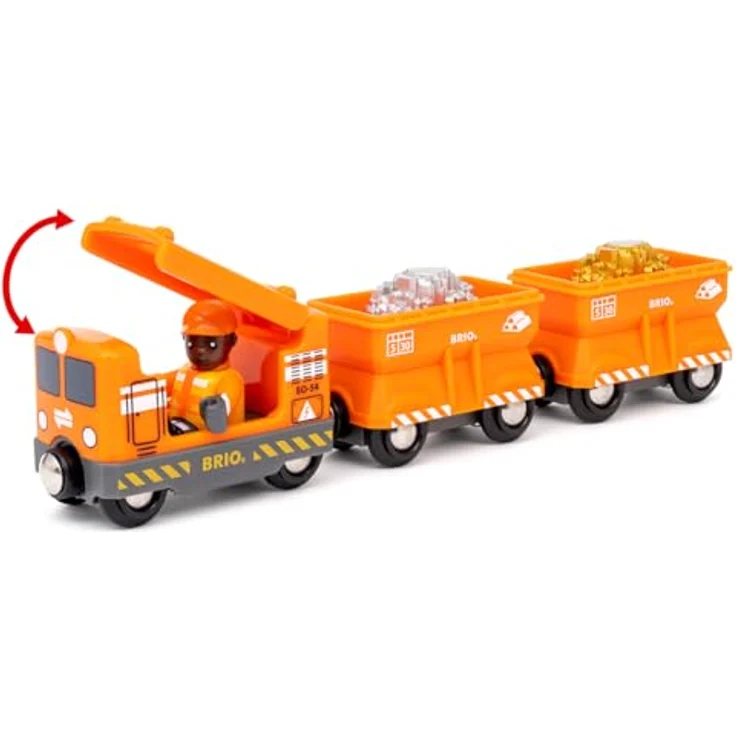 BRIO® Spielzeug-Eisenbahn BRIO® WORLD Güterzug Set, 6-tlg. mit leuchtend orangefarbener Lokomotive, FSC®-zertifiziert, inklusive Figur und Gold-/Silber-Ladungen – Bild 5