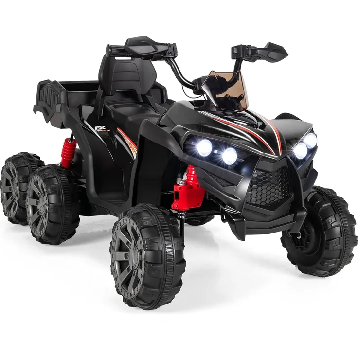 GOPLUS 12V Kinder Elektroquad ATV, Kinderquad mit LED-Scheinwerfer, Musik und 6 stoßdämpfenden Rädern, Schwarz