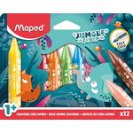 Maped Maxi-Wachsmalstifte JUNGLE FEVER JUMBO - Kinderwachsstifte für Babys ab 1 Jahr - Dreieckige Form - 12 Jumbo-Wachsmalstifte in kräftigen Lichtfarben