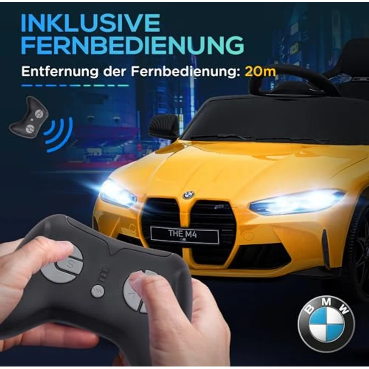 AIYAPLAY Elektro-Kinderauto BMW M4 Gelb, Belastbarkeit 25 kg, für Kinder 3-5 Jahre, mit Fernsteuerung und Musikfunktion – Bild 9