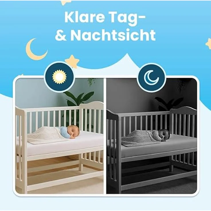 Sifuplex Babyphone mit Kamera, 720p HD, 360° Schwenk, 4-fach Zoom, Nachtsicht, Temperatur und Schlaflieder, innen – Bild 4