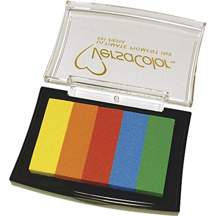 Rayher Stempelkissen Versacolor, 5 Farben (gelb, orange, rot, blau, grün), 7,5 x 4,7 cm, säurefrei und farbbeständig