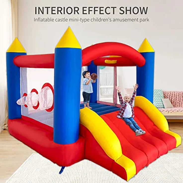 Ballsea Hüpfburg mit Gebläse, Genäht aus Extra Dickem Material, langlebig, Aufblasbares-Hüpfburg für 3 bis 4 Kinder. Hüpfburg Kinder Indoor (315x245x194cm) – Bild 5