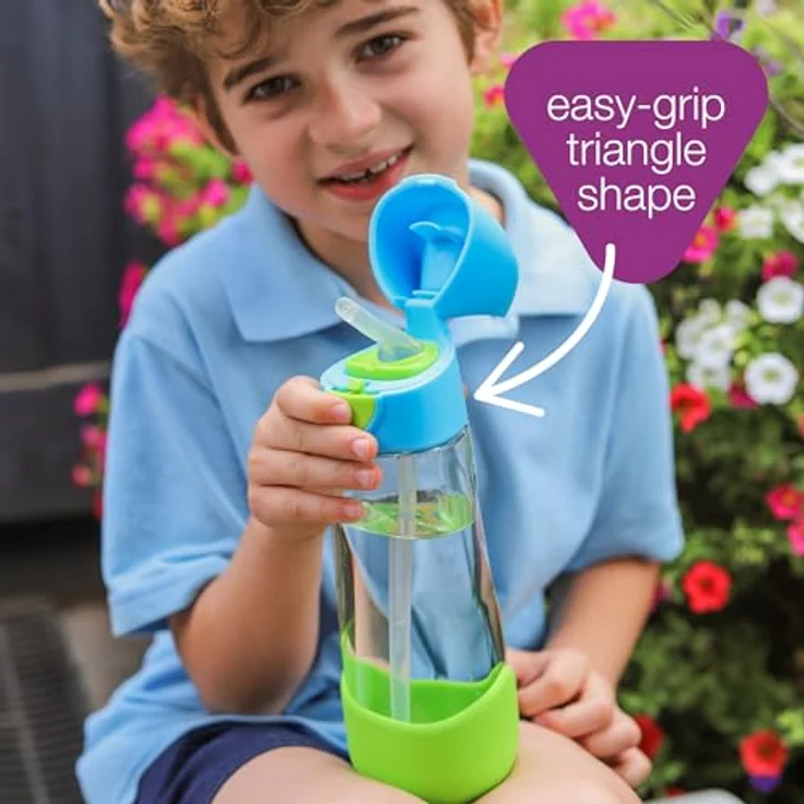 b.box TritanTM Wasser und Trinkflasche Kinder | Griffige Trinkflasche Kinder Auslaufsicher | Ideal Nach Strohhalm-Trinklernbecher | 450 ml, Blau – Bild 5