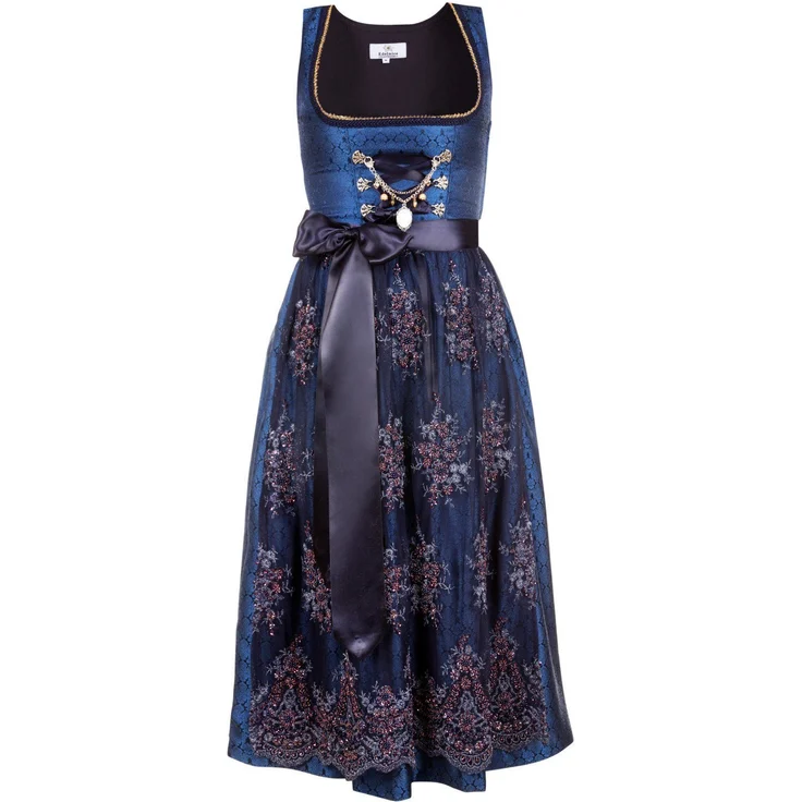 Edelnice Dirndl Josepha, traditionelles Dirndl mit edlen Paspeln und praktischer Tasche, blau – Bild 1