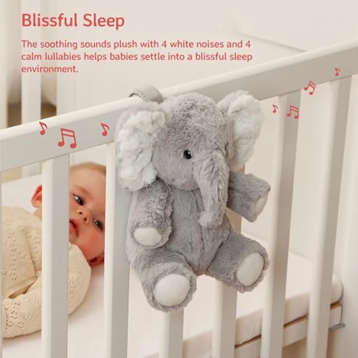 Cloud b Elliot Elephant On The Go Soundmaschine mit beruhigenden Geräuschen | Kuscheliges Stofftier | Einstellbare Einstellungen und automatische Abschaltung. – Bild 4