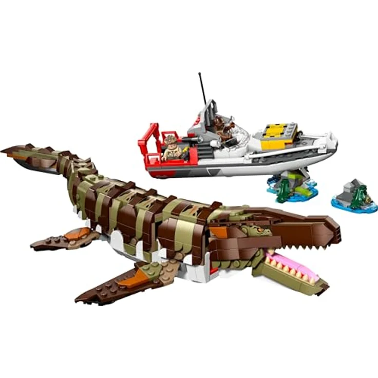 LEGO Jurassic World 76974 - Mosasaurier: Die Bootmission, 858 Teile, ab 9 Jahren, beweglicher Dino mit aufklappbarem Maul und detailreichem Boot – Bild 3