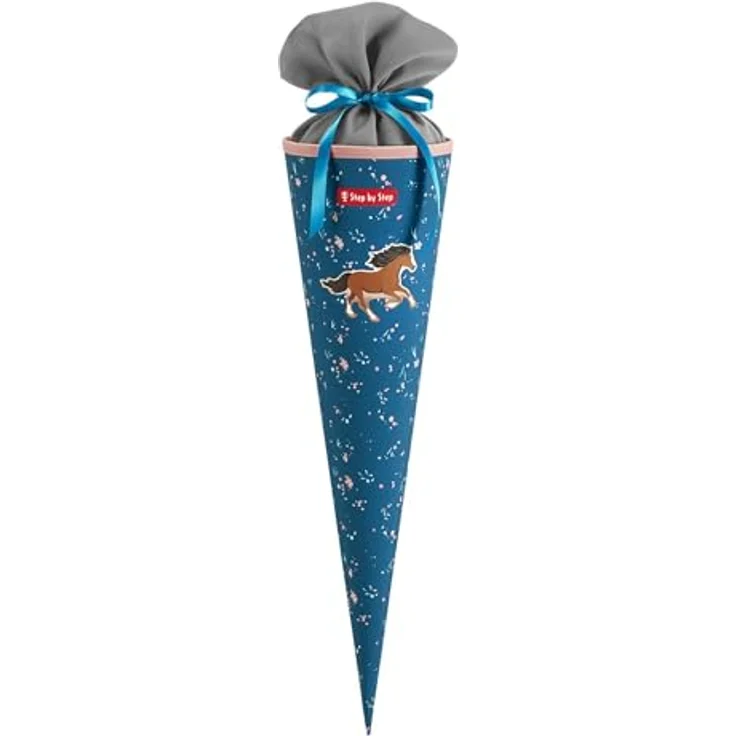 Step by Step Schultüte „Wild Horse Ronja“, aus recycelten PET-Flaschen, Verschluss aus Stoff, 5L Füllvolumen, 70 cm Höhe, blau – Bild 2
