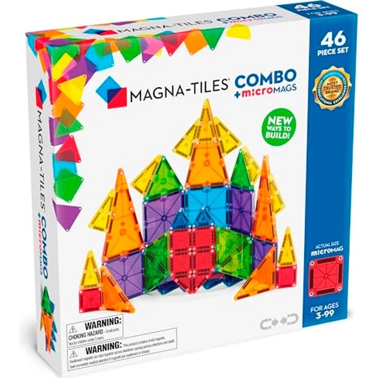 Magna-Tiles MicroMAGS 46-teiliger Kombi-Set, Magnetische Klemmbausteine in Standardgröße und 75% kleineren MicroMAGS, bunt – Bild 1