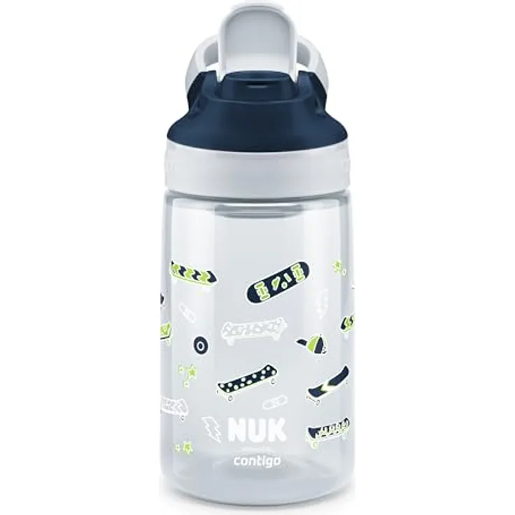 NUK By Contigo Easy Sip Cup, Trinkflasche für Kinder ab 4 Jahren, auslaufsicher, BPA-frei, spülmaschinenfest, 420 ml, Skater Design