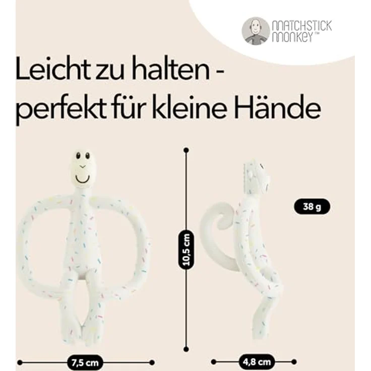 Matchstick Monkey Beißring Affe Original - Baby Zahnungshilfe 100% Silikon - BPA-frei - Greifling ab 3 Monaten (confetti) – Bild 5
