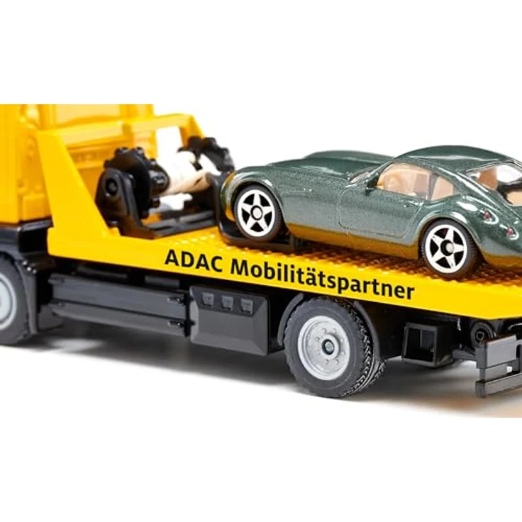 siku MAN Abschleppwagen ADAC, 1:55, Metall/Kunststoff, Gelb, Ausziehbare Seilwinde, Kipp- und absenkbare Transportplattform – Bild 4