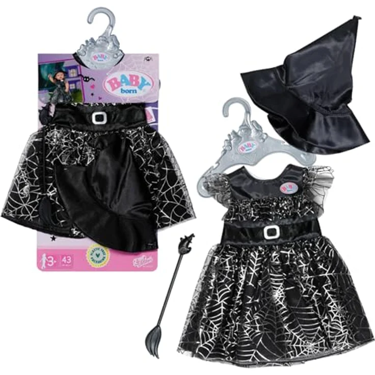 BABY Born Hexenkleid mit Besen und Hexenhut, Puppenkleid für 43 cm Puppen, Zapf Creation - Verzaubertes Tüllkleid, Besen und Hexenhut, Hochwertiges Zubehör - Preisvergleich – Bild 1