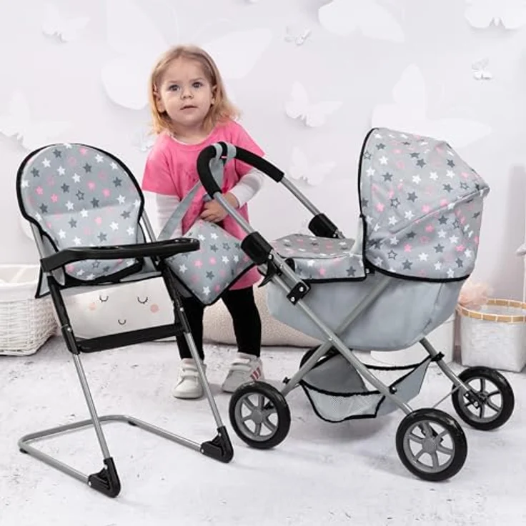 Bayer Design 13707AB Puppenwagen Set faltbar mit Hochstuhl und Tasche, softer Griff – Bild 5