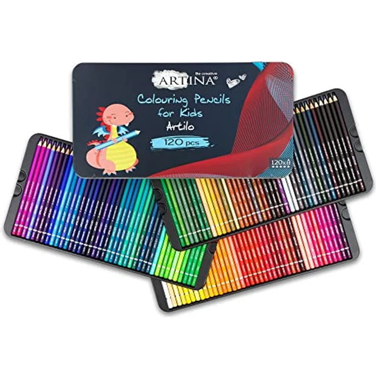 Artina Buntstift Artilo, 120-tlg, Kinder Holzstifte Set mit kräftigen Farben in Metallbox