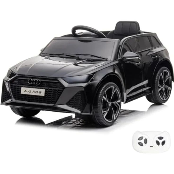 Vrooomy Audi RS6 Kinder Elektro Auto, 12V Akku mit Fernbedienung, Scheinwerfer, Bluetooth MP3-Player, Schwarz, geeignet für 1 bis 5 Jahre – Bild 1