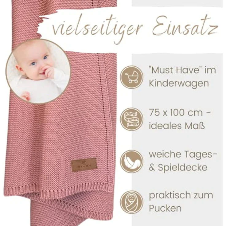 DIKOS® Babydecke Beere aus *100%* GOTS Bio Baumwolle | 4 Jahreszeiten Neugeborenen Decke für Baby Mädchen | Strickdecke Kuscheldecke Baumwolldecke Kinderwagen | Erstausstattung Geschenk zur Geburt – Bild 4