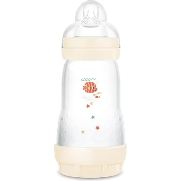 MAM Easy Start Anti-Colic Babyflasche (260 ml), Baby Trinkflasche mit Bodenventil gegen Koliken, Sauger Größe 1, Fisch/beige/zartrosa – Bild 1