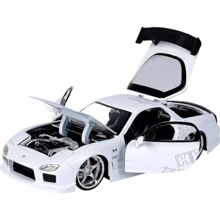 Jada Fast & Furious 1993 Mazda RX, Modellfahrzeug im Maßstab 1:24, detailgetreu, weiße Farbgebung, funktionierende Türen, Kofferraum und Motorhaube, Die-cast Metall – Bild 2