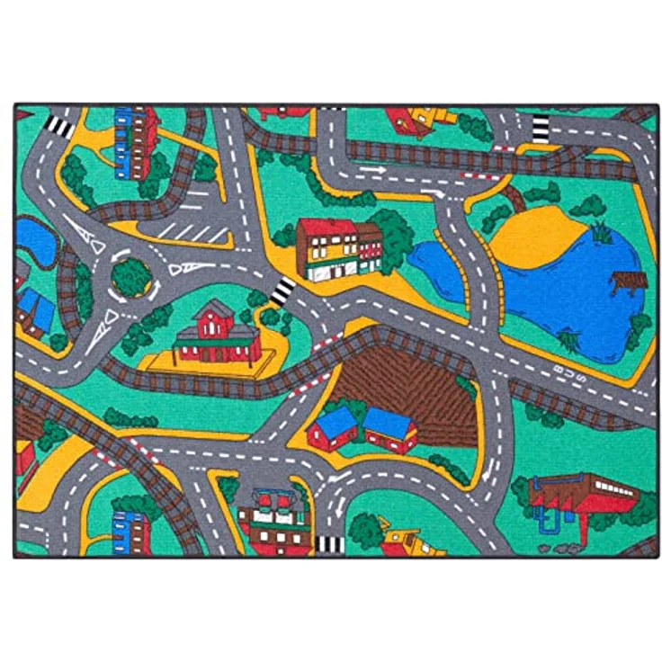 Carpet Studio Kinderteppich Playtime, 95x133cm, rutschfest, waschbar, Spielteppich Straße für Jungen & Mädchen – Bild 1