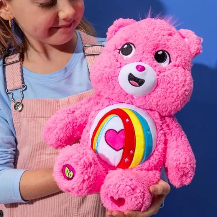 Care Bears Cheer Bear Kuscheltier, 35,6 cm, umweltfreundliches Sherpa-Plüsch mit Regenbogen-Herz Design – Bild 3