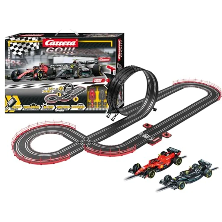 Carrera GO!!! Racing for Glory, Rennbahn-Set mit 5,3 m Strecke und lizensierten Slotcars Lewis Hamilton und Carlos Sainz, für 2 Spieler, ab 6 Jahren – Bild 1