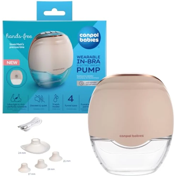 Canpol babies Tragbare elektrische Milchpumpe, freihändig, ultraleicht, 3 Modi, 8 Saugstufen, LED-Display, 4 Trichtergrößen (17-24 mm), leise, auslaufsicher, 120 Minuten Akku – Bild 1