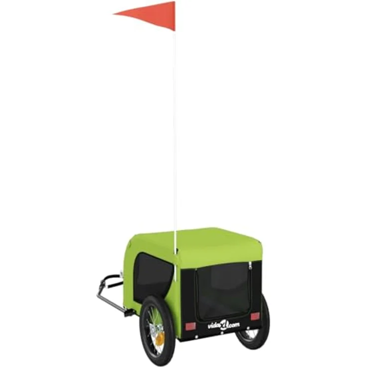 vidaXL Fahrradhundeanhänger Fahrradanhänger Hunde Grün und Schwarz, Oxford-Gewebe und Eisen, Reflektoren und Flagge für sicheres Fahren – Bild 8