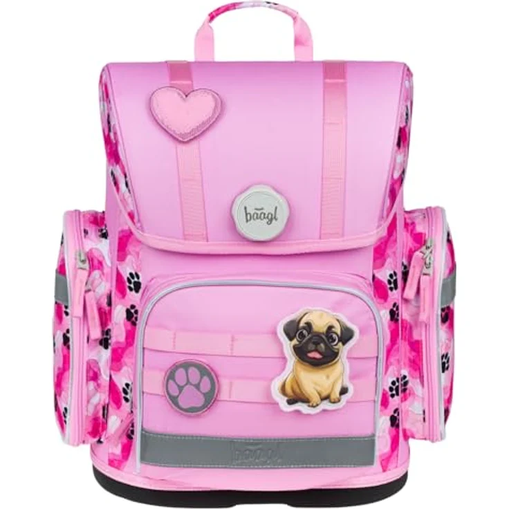 Baagl Schulranzen Set 3-teilig, ergonomische Schultasche mit Pfötchen-Design, inkl. Turnbeutel und Federmäppchen, anatomisch gepolstert – Bild 2