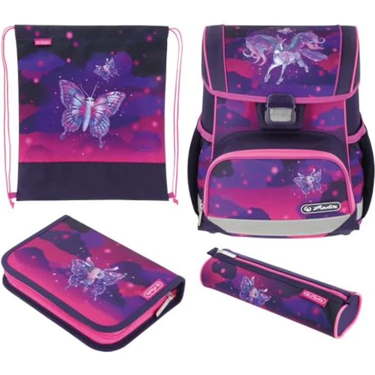 Herlitz Schulranzen Loop Plus Magic Unicorn, befüllt mit ergonomischem Design, 17 Liter Fassungsvermögen, OEKO-TEX zertifiziert, inklusive Schüleretui, Faulenzer und Sportbeutel – Bild 1
