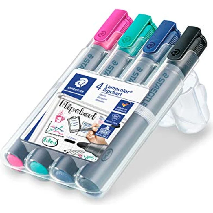 STAEDTLER flipchart Marker Lumocolor, farbintensive, schnelltrocknende, geruchsarme Tinte, schlägt nicht durch Papier durch, 4 flipchart Marker in aufstellbarer STAEDTLER Box, 356 WP4-1 – Bild 2