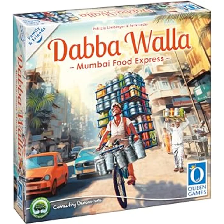 Queen Games Dabba Walla Mumbai Food Express - Strategisches Brettspiel ab 8 Jahren für 2-4 Spieler, inkl. stapelbare Dabbas – Bild 1