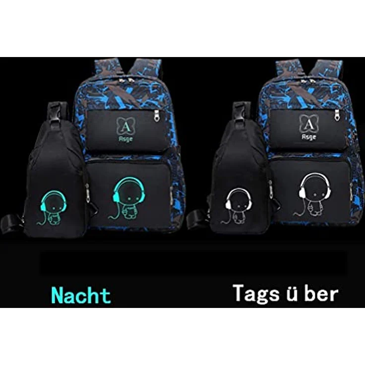 Asge Schulrucksack für Jungen und Mädchen, wasserdichter Rucksack für Teenager mit reflektierenden Elementen, groß für Schule und Outdoor, inkl. Schultertaschen Set, schwarz – Bild 2