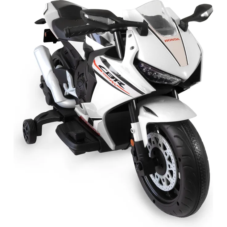 Lemodo Elektro-Kindermotorrad Honda Elektrofahrzeug für Kinder ab 3 Jahren, weiß/schwarz, LED-Leuchten, 6 V 4,5 AH Batterie, 3-4 km/h, ca. 90 x 44 x 52 cm