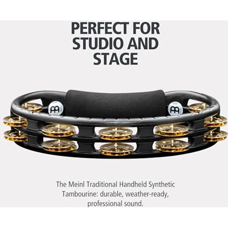 Meinl Hand Tambourine TMT1B-BK, mit Messing Jingles, ergonomischem Griff und leichtem Design, schwarz – Bild 2