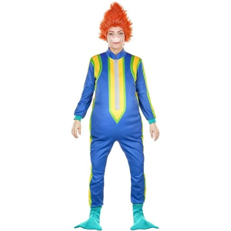 Maskworld Das Sams – Kostüm für Erwachsene - Offizieller Lizenzartikel - Größe: L - Karneval, Halloween & Motto-Party - Blauer Overall mit Flossen und Gumminase – Bild 3