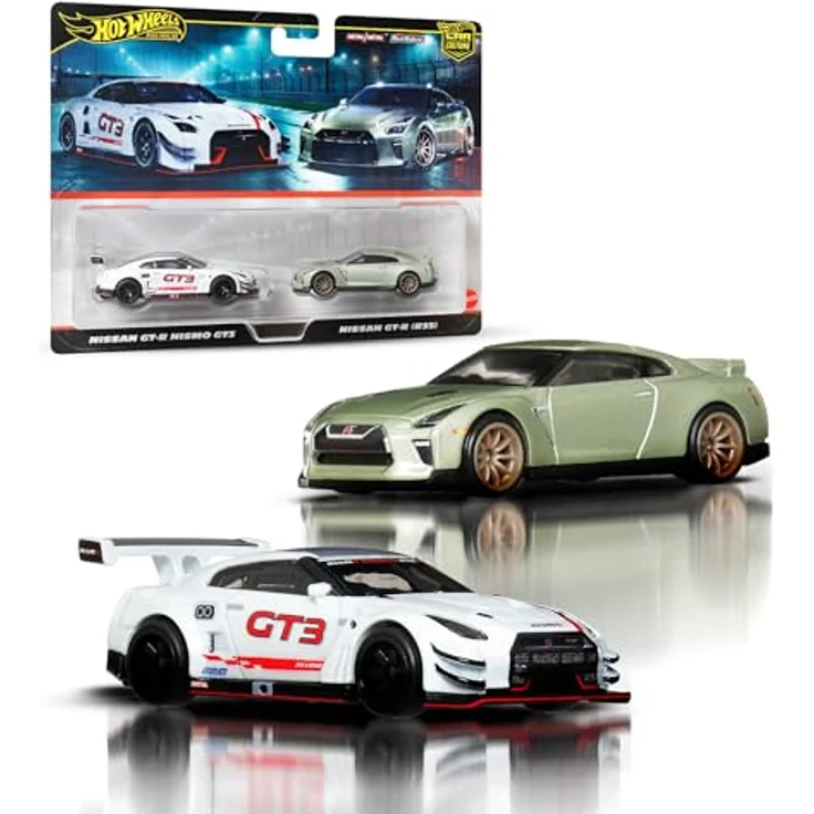 Hot Wheels Premium Car Culture Nissan GTR 2-Pack, 1:64 Spielzeugautos mit Die-Cast-Karosserien und Real-Riders-Reifen – Bild 1