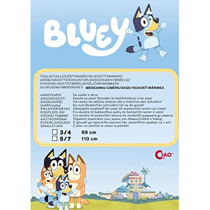 Ciao Bluey Dog Doggie Blue Onesie Plush Boy Unisex Costume (Size 3-4 years) - Official Bluey BBC, Printed Cap and Detachable Tail – Bild 5