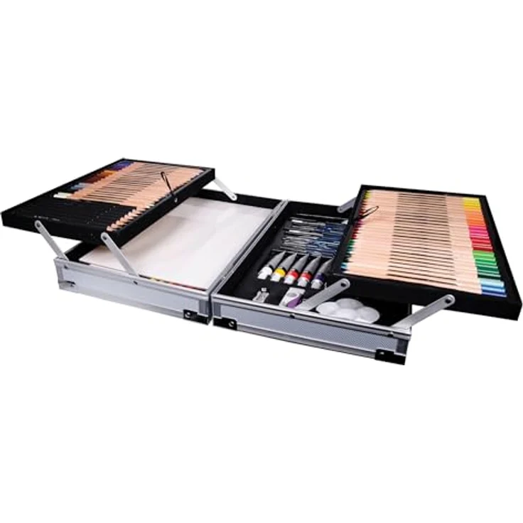 Daler Rowney SIMPLY Valisette complet de 122 pièces en métal pour artiste, 10 Acrylfarben hochpigmentiert, praktische Aufbewahrungstasche, ideal für Anfänger und Künstler – Bild 2