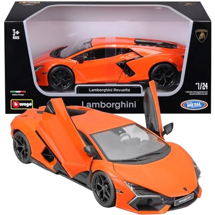 Bburago Lamborghini Revuelto, Realistisches Automodell im Maßstab 1:24, Diecast Replica mit zu öffnenden Türen, Orange, Offizielle Lamborghini Lizenz, Empfohlenes Alter 3+ Jahre – Bild 1