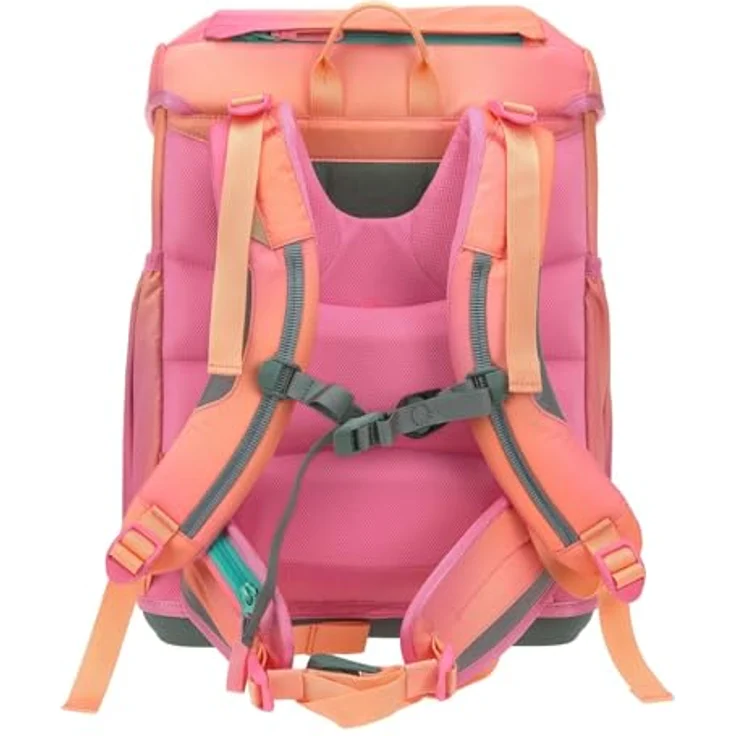 LÄSSIG Schulranzen Set Light Unique, 7-teiliges Schulset mit ergonomischem Tragesystem, geräumigem Hauptfach, Regenhülle und reflektierenden Elementen, Sunset Pink apricot – Bild 4